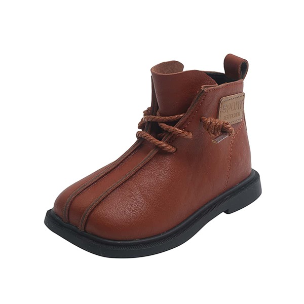 

Girls Letter Patch Lace-up Front Boots, Brown