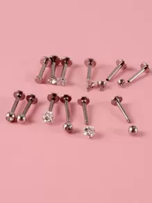 12 cái/bộ Vòng môi Labret trang trí bằng thép không gỉ, đính đá khối Zirconia dành cho nữ ＆ nam, thể hiện sự táo bạo với món quà trang sức cơ thể sắc sảo này - Bạc - Xem 2