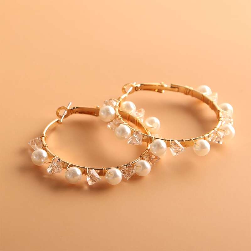 

Faux Pearl Decor Hoop Earrings, White