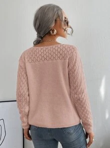 Pointelle Knit Solid Jumper - Coral Pink - View 2