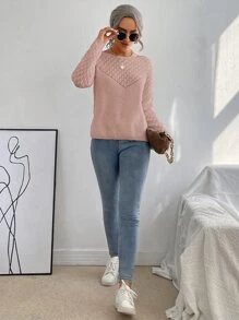 Pointelle Knit Solid Jumper - Coral Pink - View 3