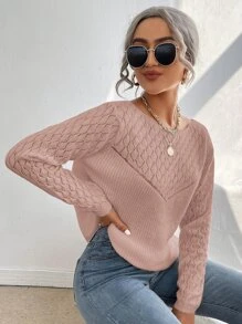 Pointelle Knit Solid Jumper - Coral Pink - View 4