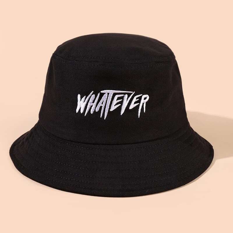 

Letter Graphic Embroidery Bucket Hat, Black