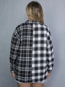 SHEIN LUNE Hơn Áo sơ mi Kẻ sọc Nút Thông qua - Đen và trắng - Xem 2