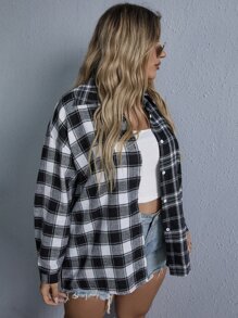 SHEIN LUNE Hơn Áo sơ mi Kẻ sọc Nút Thông qua - Đen và trắng - Xem 5