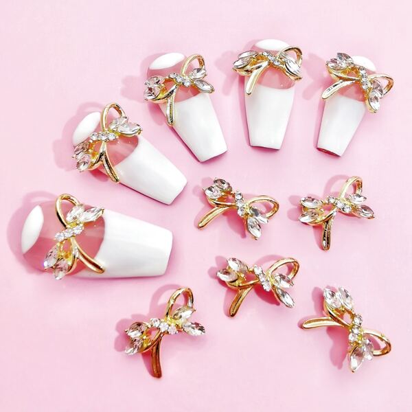 

10pcs Bowknot Design Nail Art Decoration, Gold