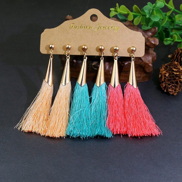 

3pairs Tassel Decor Drop Earrings, Multicolor