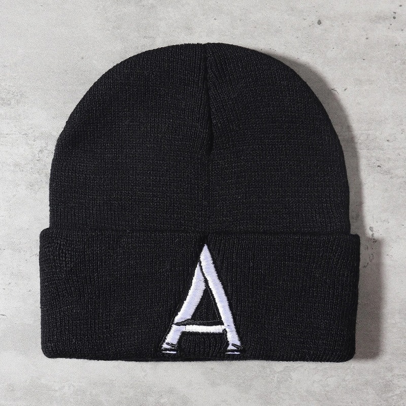

Letter Embroidery Beanie, Black