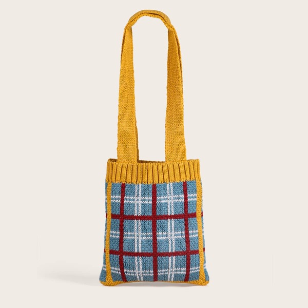 

Colorblock Plaid Pattern Shoulder Bag, Multicolor