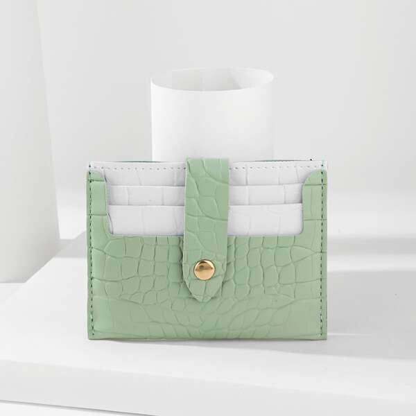 

Two Tone Croc Embossed Card Holder, Green