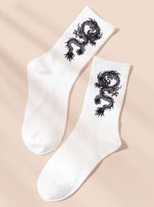 Vớ thuyền viên in hình rồng Trung Quốc - Đen và trắng - Xem 1