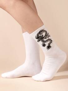 Vớ thuyền viên in hình rồng Trung Quốc - Đen và trắng - Xem 2