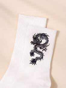 Vớ thuyền viên in hình rồng Trung Quốc - Đen và trắng - Xem 3