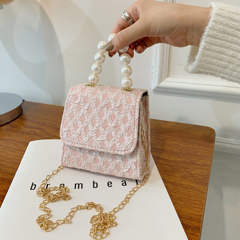 

Faux Pearl Beaded Satchel Bag, Pink