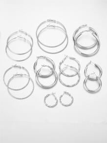 8pairs Metal Hoop Earrings - Silver - View 2