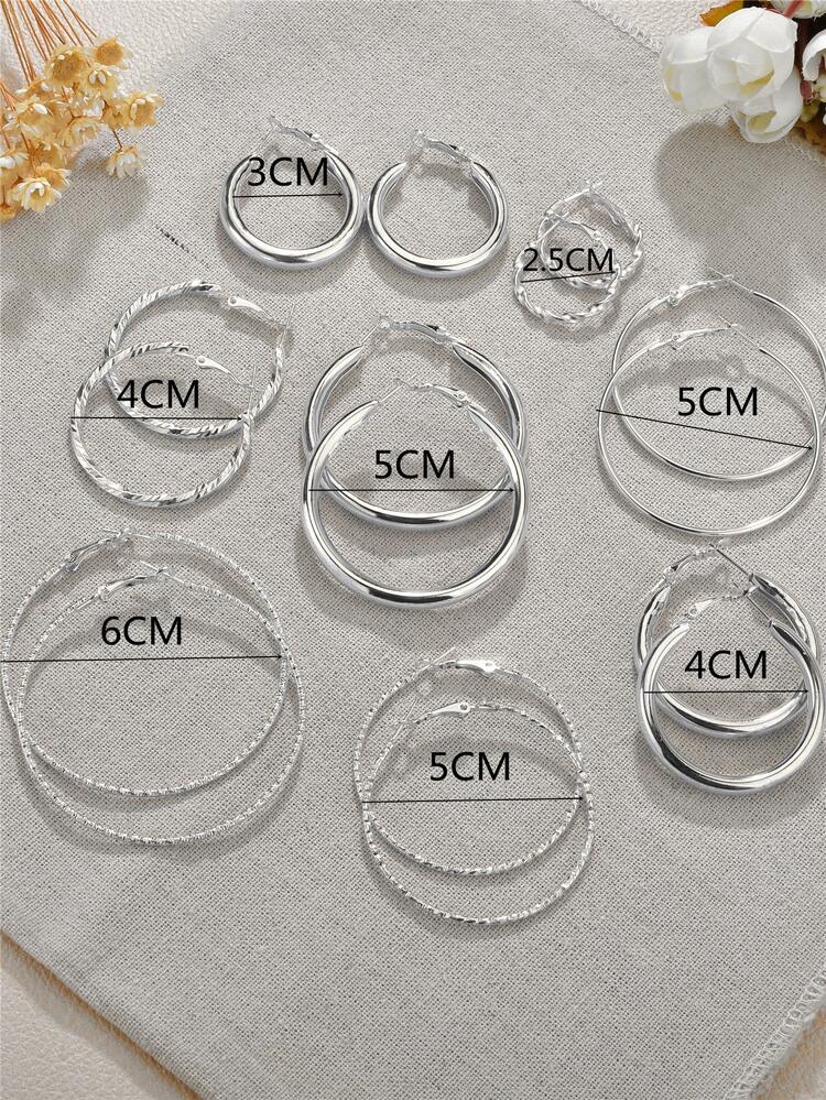 8 pares pendientes de aro metálico - Plateado - Añade 3