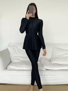 Swim Mulvari Summer Beach Solid Long Sleeve Swim Shirt & Pants Full Body Burkini Swimsuit Arabic Clothing - Black - View 4