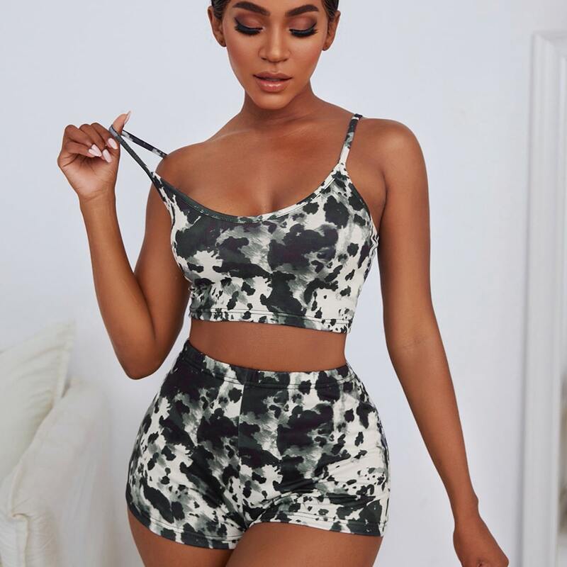 

Tie Dye Cami Pajama Set, Black and white