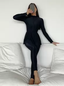 Swim Mulvari Summer Beach Solid Long Sleeve Swim Shirt & Pants Full Body Burkini Swimsuit Arabic Clothing - Black - View 6