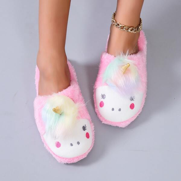 

Unicorn Design Fluffy Slippers, Multicolor