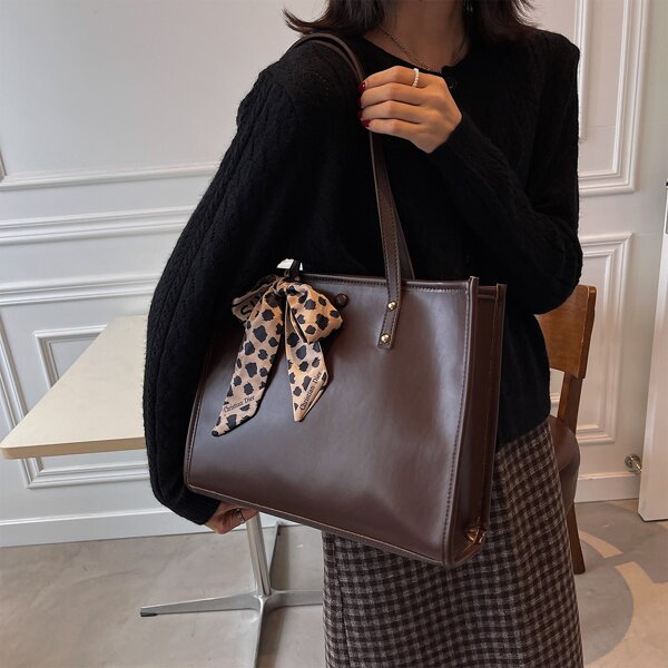 

Twilly Scarf Decor Tote Bag, Coffee brown