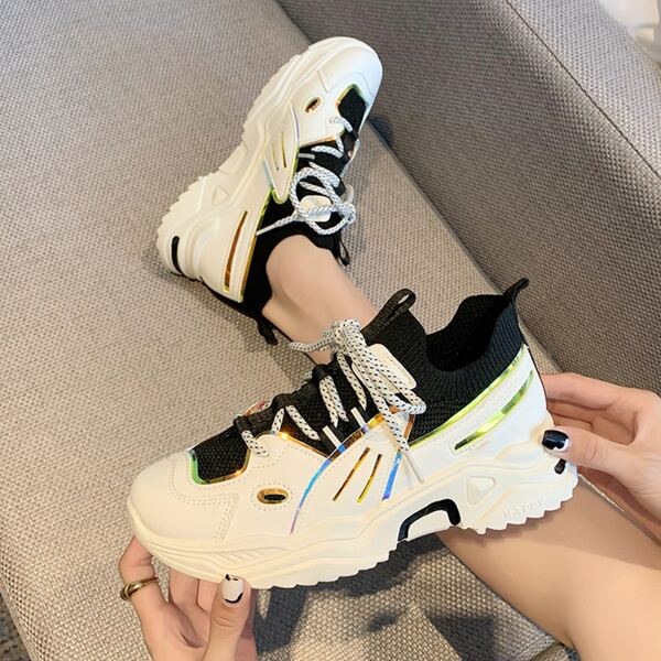 

Metallic Trim Detail Chunky Sneakers, Black