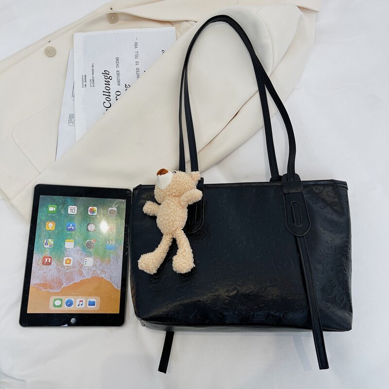

Cartoon Embossed Tote Bag, Black