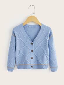 Toddler Boys Contrast Trim V-neck Button Up Cardigan - Blue - View 1