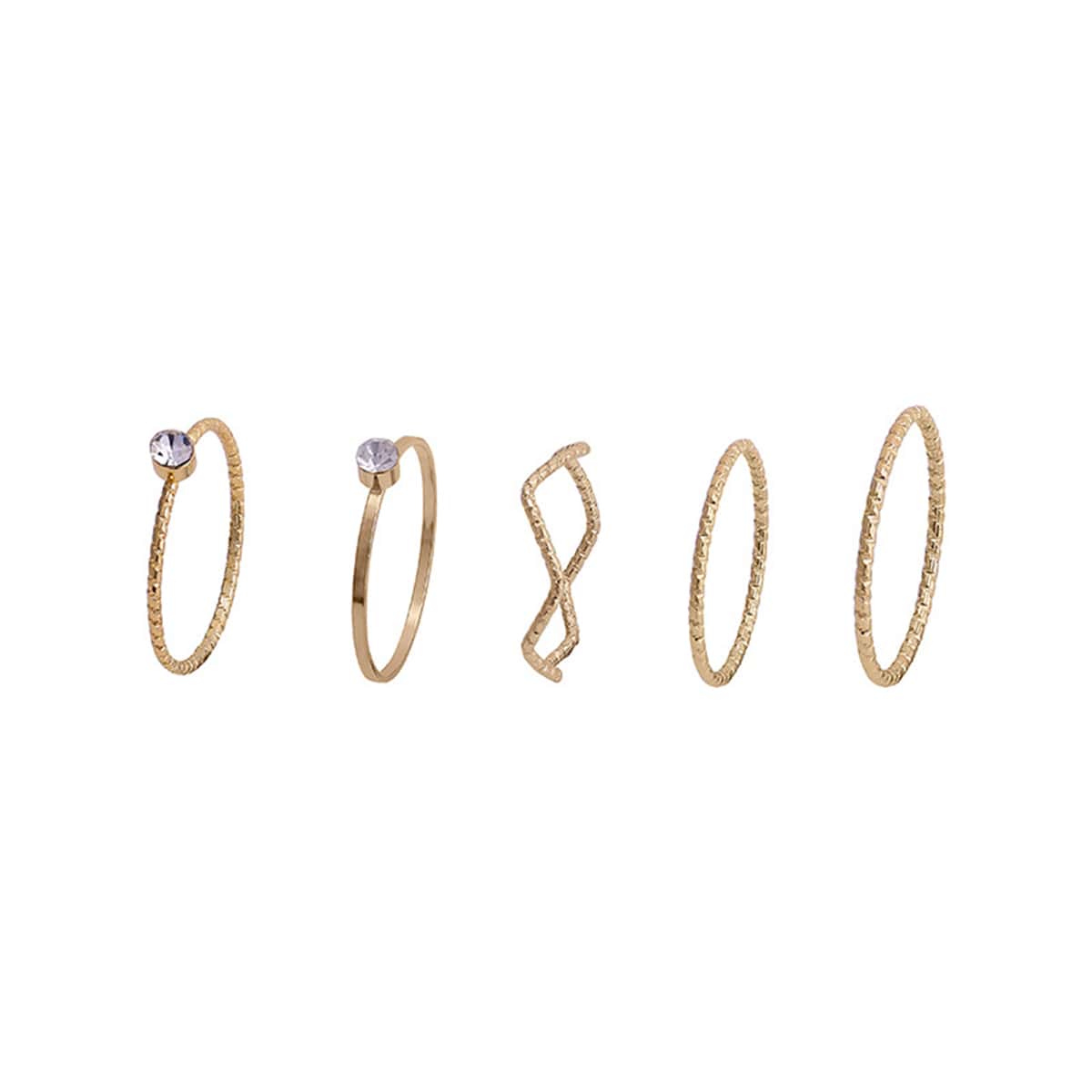 

5pcs Rhinestone Decor Ring, Gold
