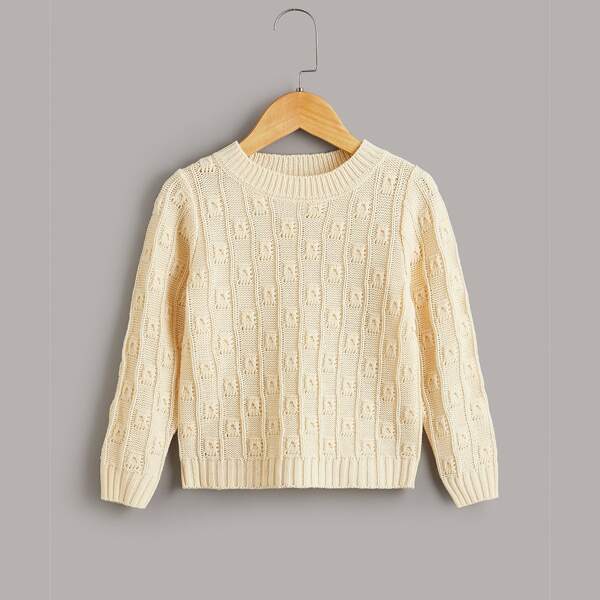 

Toddler Girls Solid Crew Neck Sweater, Apricot