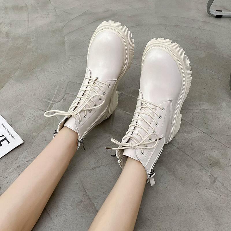 

Side Zip Lace Up Front Boots, Beige