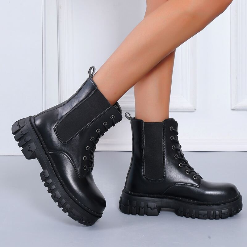 

Lace Up Front Combat Boots, Black