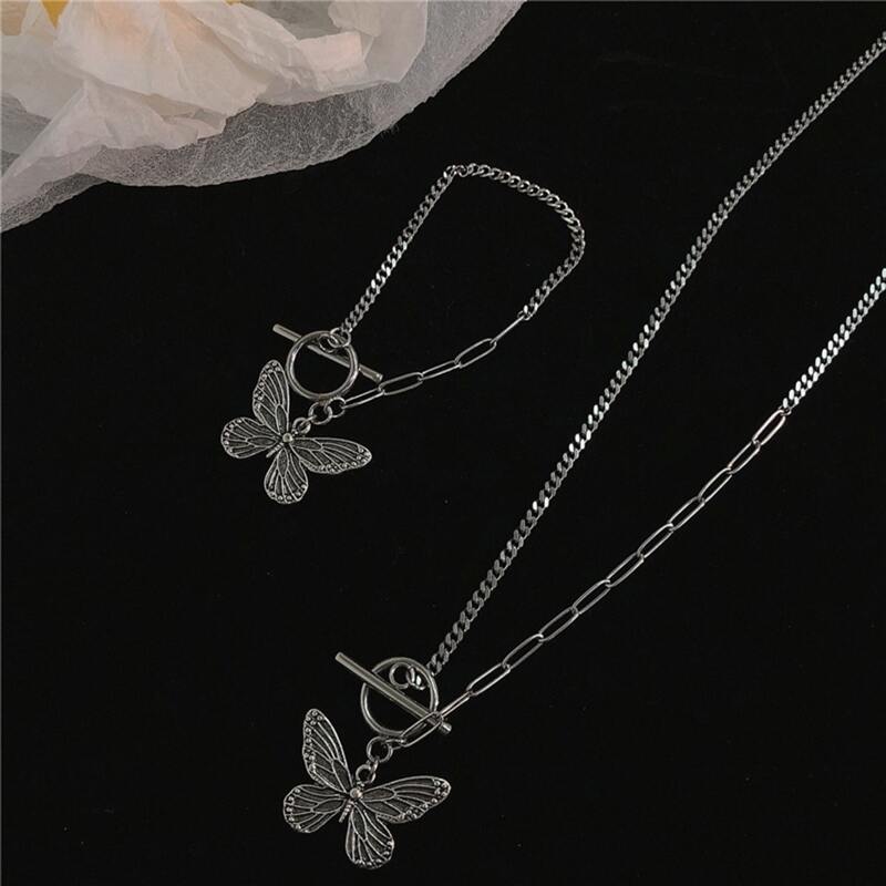 

Butterfly Decor Chain Bracelet & Necklace, Antique silver