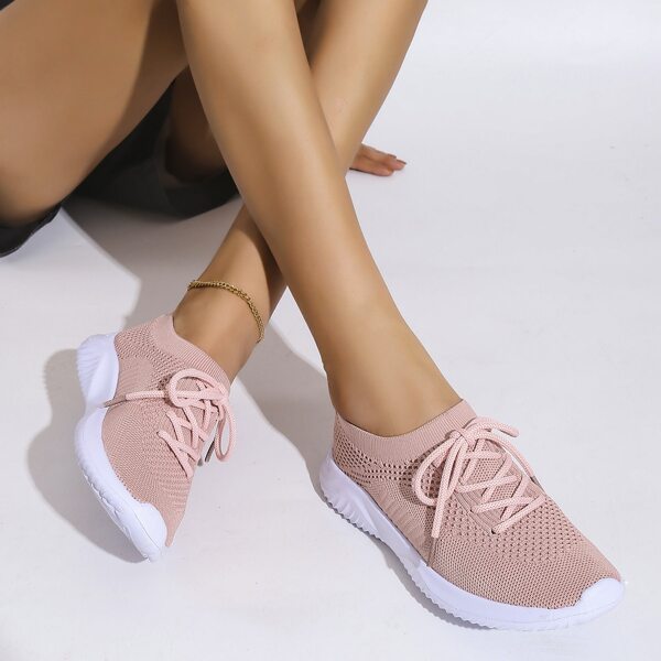 

Minimalist Lace Up Decor Knit Running Shoes, Pink