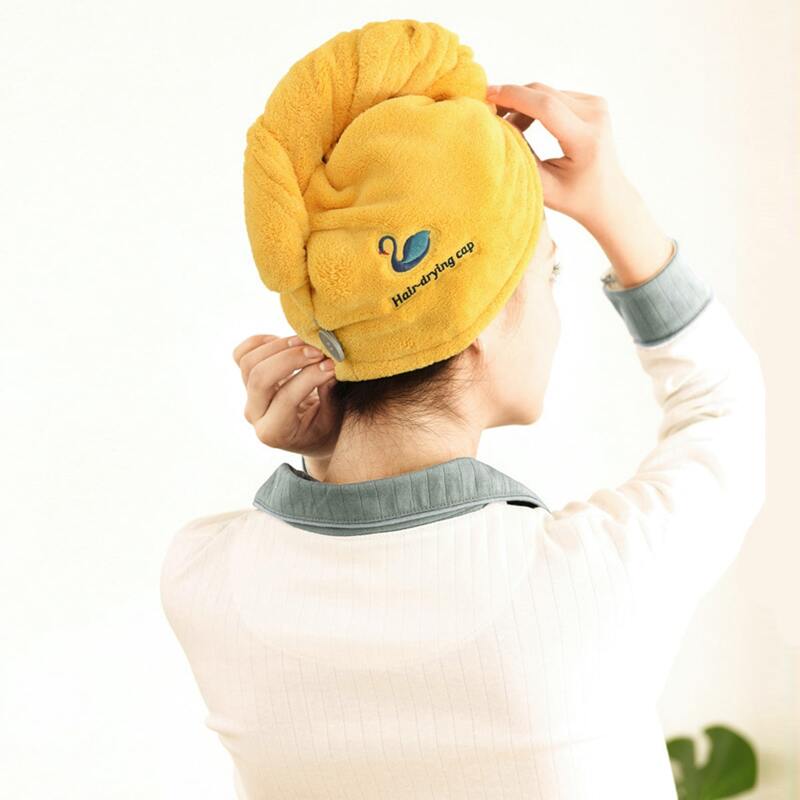 

1pc Swan Embroidery Hair Drying Cap, Yellow