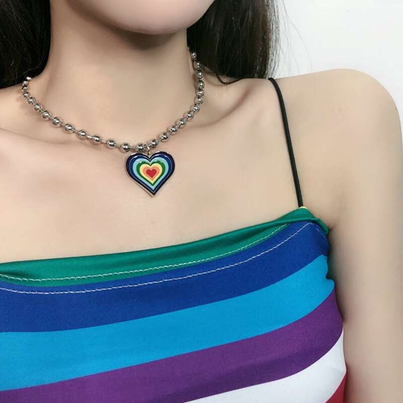 

Heart Pendant Chain Necklace, Multicolor
