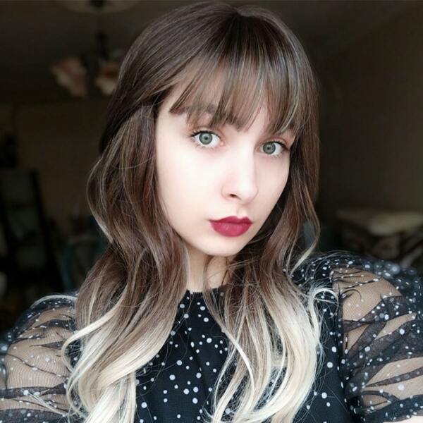 

Natural Long Curly Wig With Bangs, Ombre