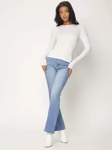 SHEIN BASICS Camiseta delgada unicolor tejido de canalé