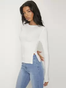 SHEIN BASICS Camiseta delgada unicolor tejido de canalé