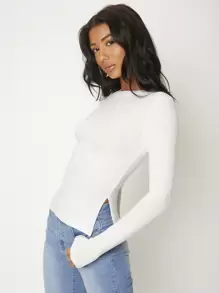 SHEIN BASICS Camiseta delgada unicolor tejido de canalé