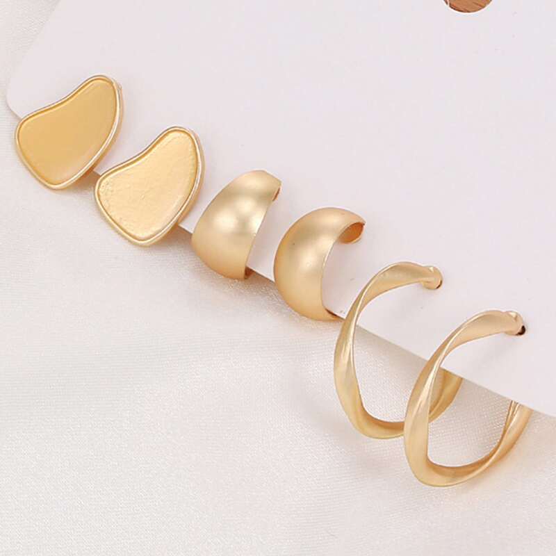 

3pairs Minimalist Earrings, Gold