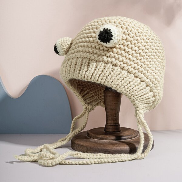 

Frog Design Knitted Hat, Beige