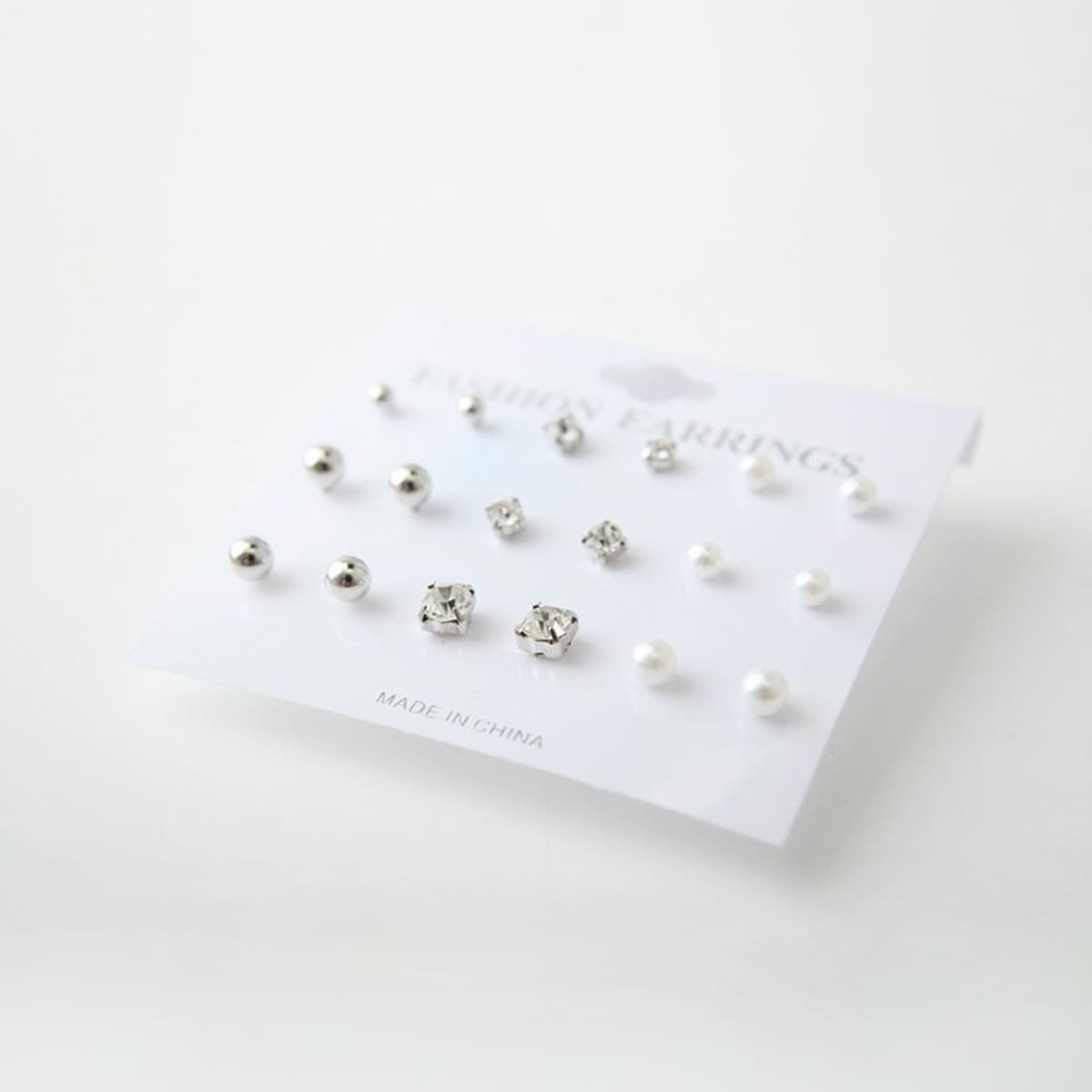 

9pairs Faux Pearl Stud Earrings, Silver