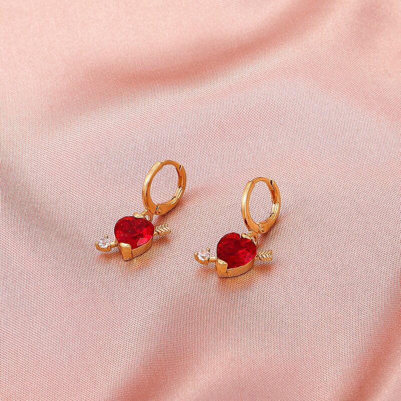 

Heart Drop Earrings, Red