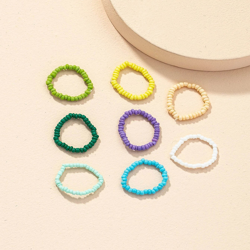 

8pcs Beaded Design Ring, Green