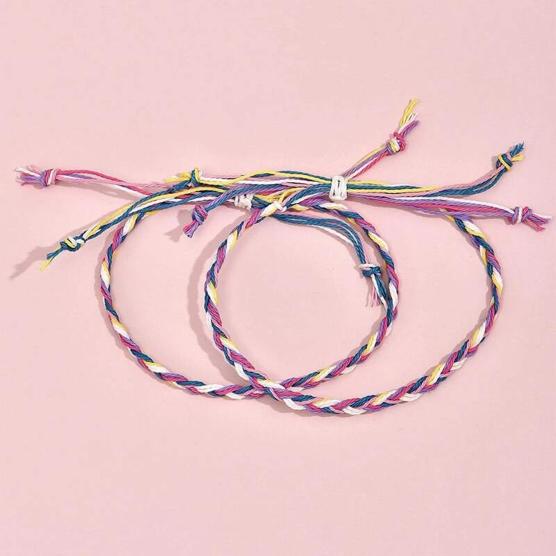 

2pcs Colorful Braided Bracelet, Multicolor