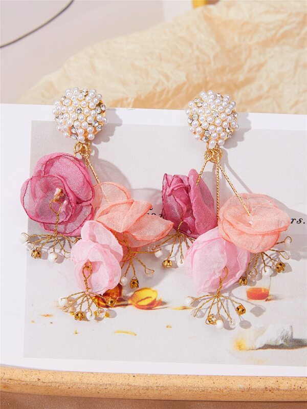 1 par de brincos de flor decorados com tecido ondulado e pérolas falsas em estilo fashionista de férias, adequado para uso diário e férias, Dia dos Namorados, Dia das Mães, Presente