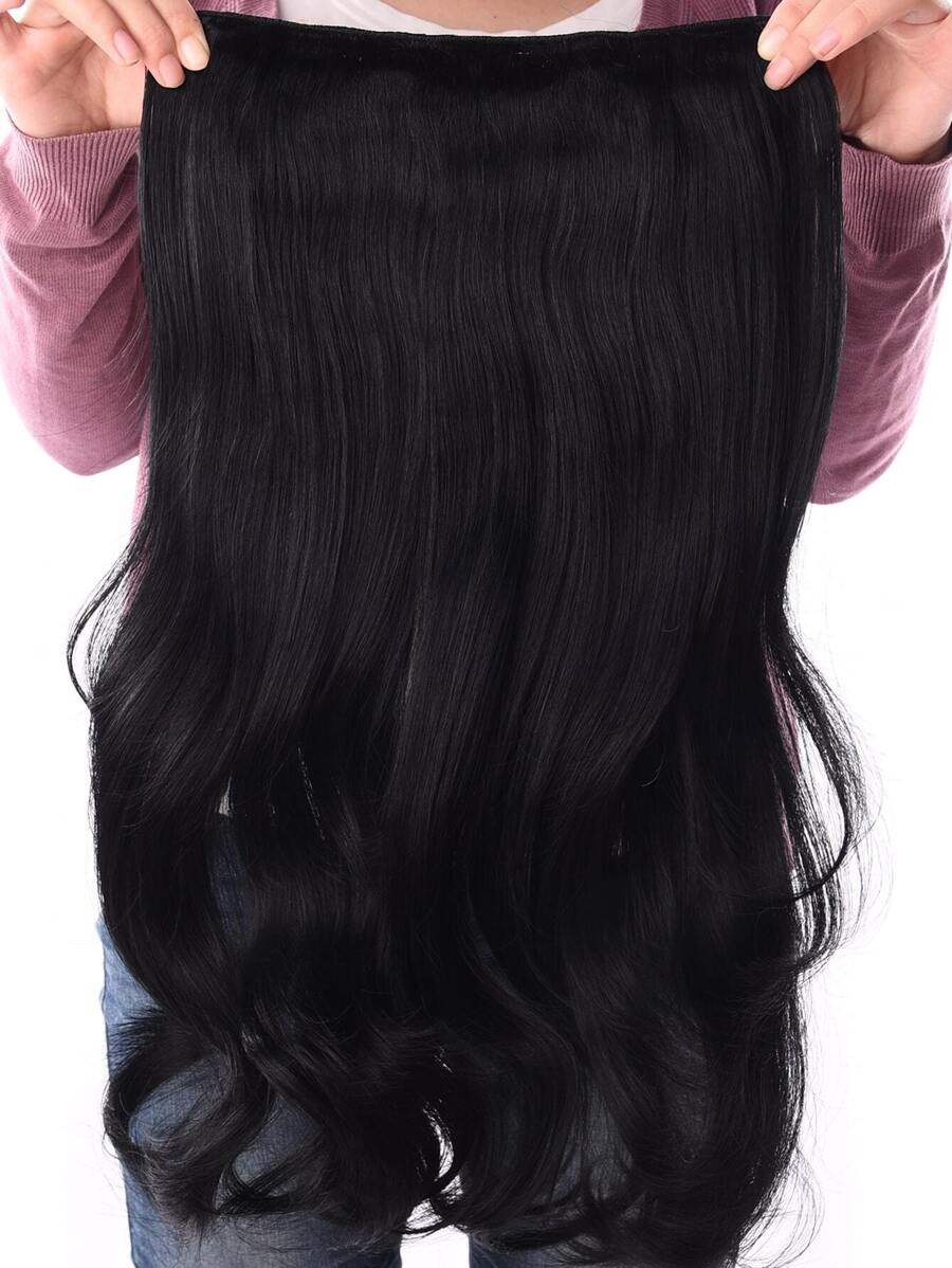 24 Inch Synthetic Wavy Clip-in Hair Extension, Heat-resistant Fiber Extension With 4 Clips, 1pc - Black - View 1