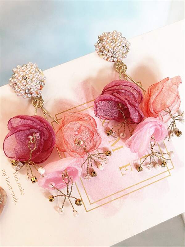 Flower & Faux Pearl Decor Drop Earrings SHEIN UK