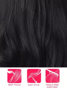 24 Inch Synthetic Wavy Clip-in Hair Extension, Heat-resistant Fiber Extension With 4 Clips, 1pc - Black - View 4